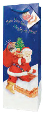 Santa On His Way  Paper Holiday Wine Bag